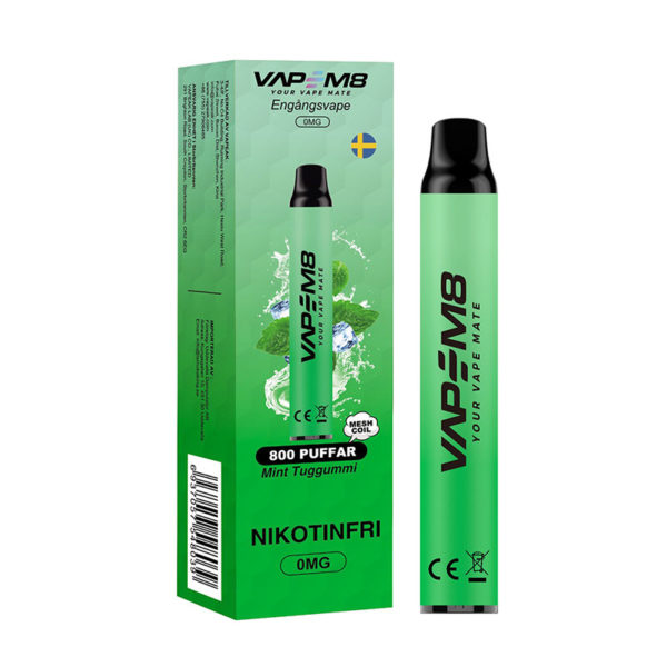 VapeM8-Disposable-Vape-800-Puff-nikotinfri-Mint-Tuggummi
