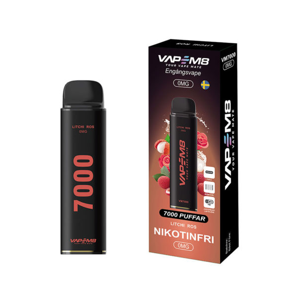 VapeM8-VM7000-engangs-vape-nikotinfri-Litchi-Ros