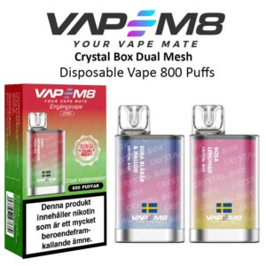 VapeM8-Crystal-Box-Dual-Mesh-disposable vape from sweden 800 puffs