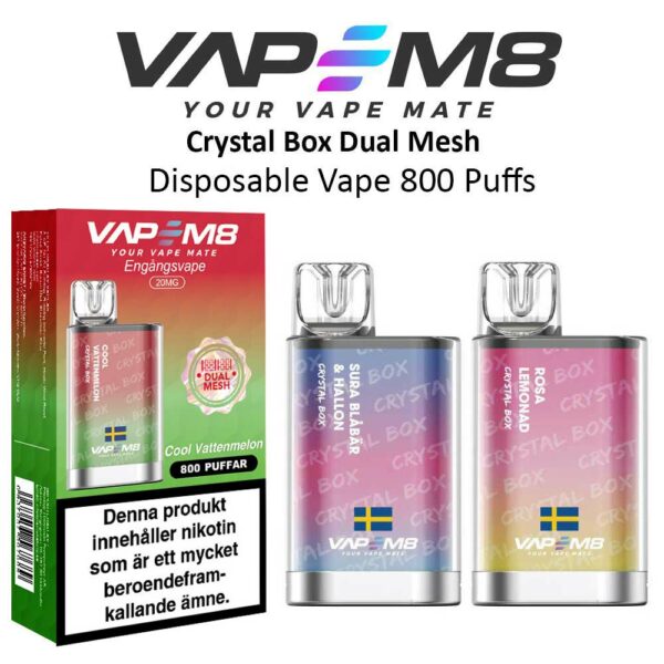 VapeM8-Crystal-Box-Dual-Mesh-disposable vape from sweden 800 puffs