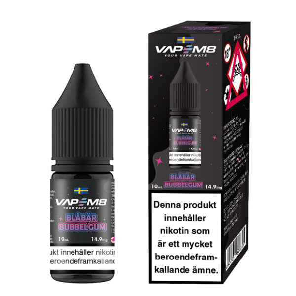 VapeM8 E-Juice - Blåbär Bubbelgum 10ml 14.9mg Nic Salt