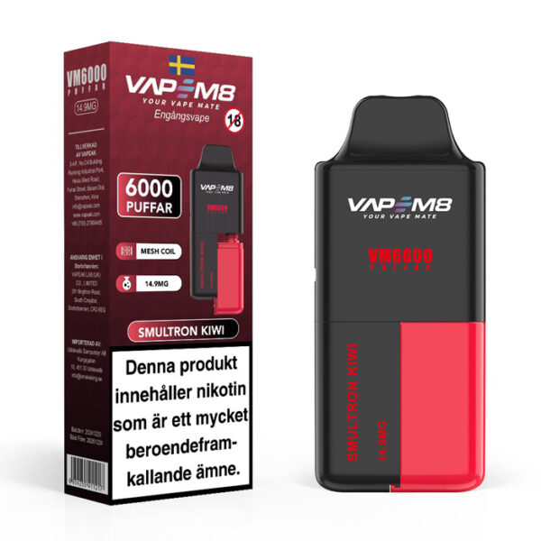 VapeM8-VM6000-14-9mg-disposable-vape-Smultron-kiwi wild strawberry kiwi 6000 puffs