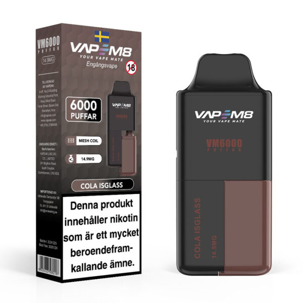 VapeM8-VM6000-14-9mg-disposable -vape-cola-isglass cola ice 6000 puffs