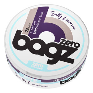 Bagz Zero nicotine free all white snus pouches Salty Liqorice